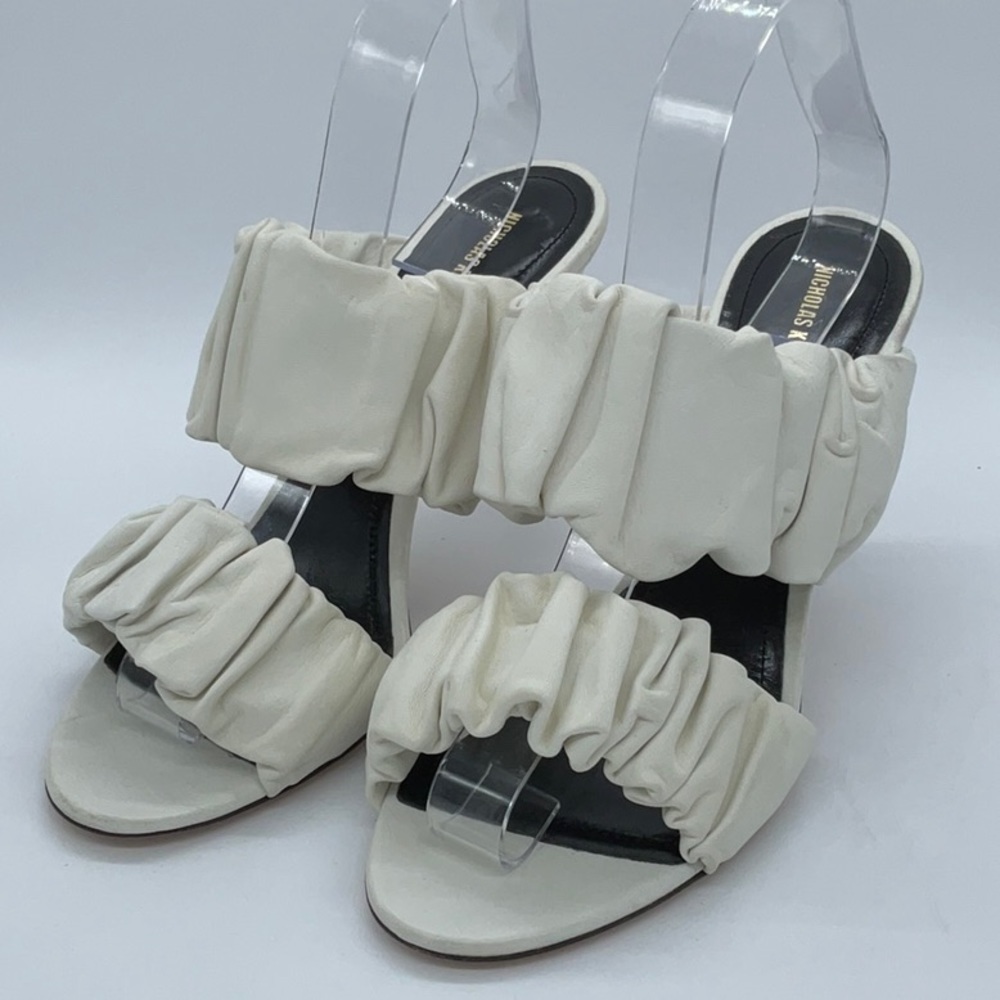 Nicholas Kirkwood leather two ruched strap heels white